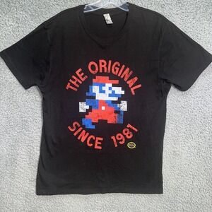 Official Super Mario Bros T Shirt Men's Size M Black Nintendo Seal Classic Tee‎